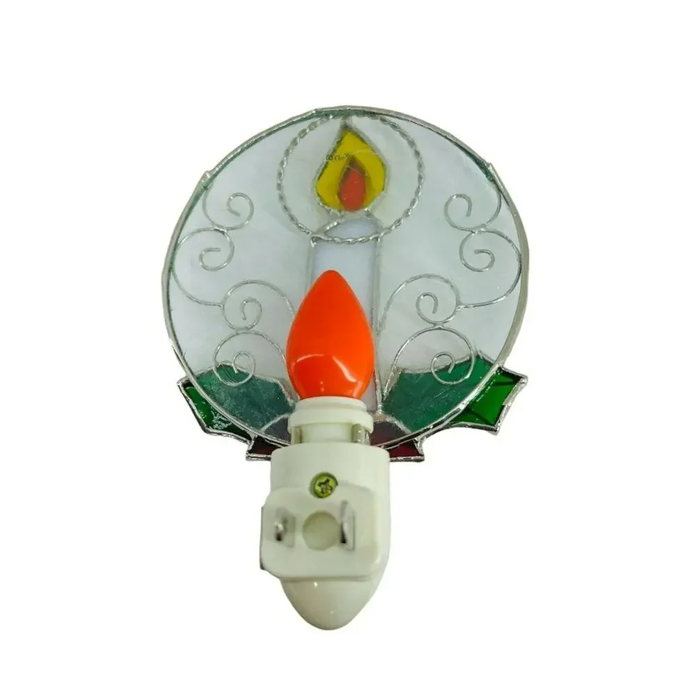 Holiday White Candle Stained Glass Nightlight